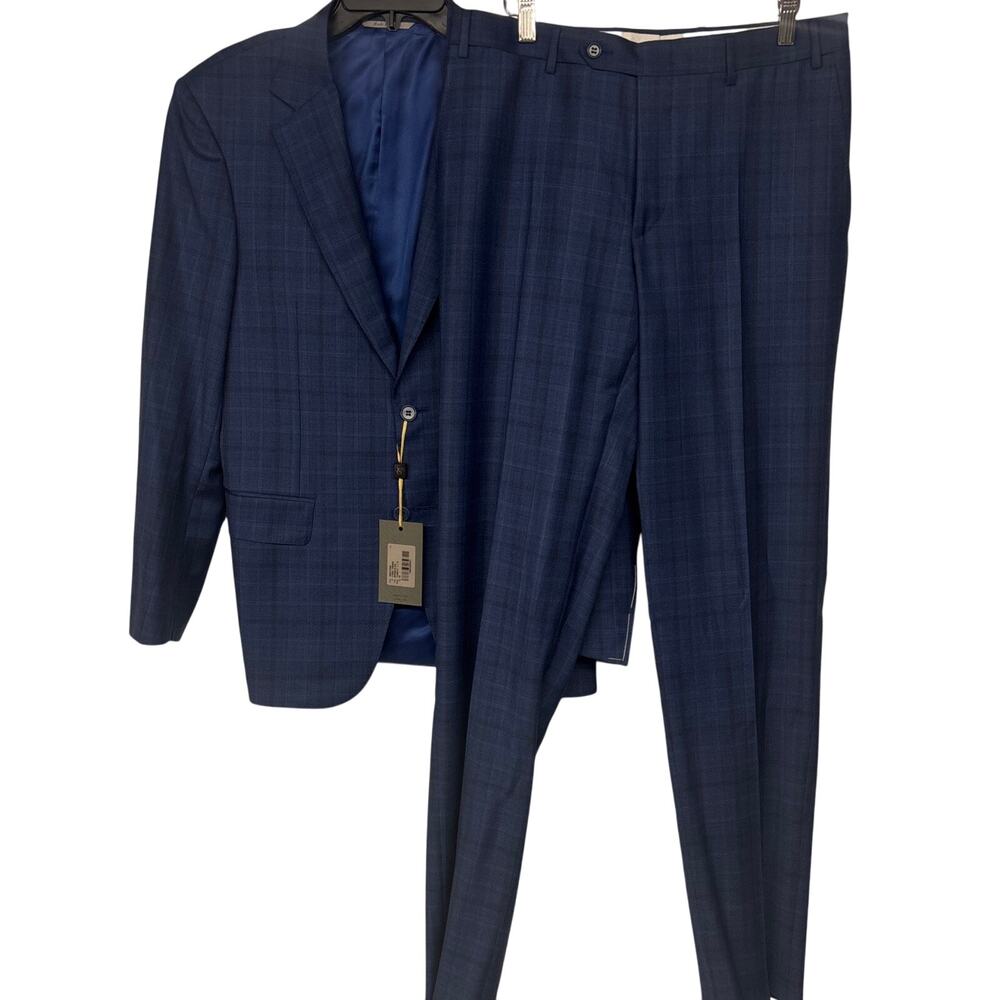 NEW 2 PC SUIT $1995 Canali Sz 38 EU 48 blue check plaid print sport coat blazer - Picture 1 of 13